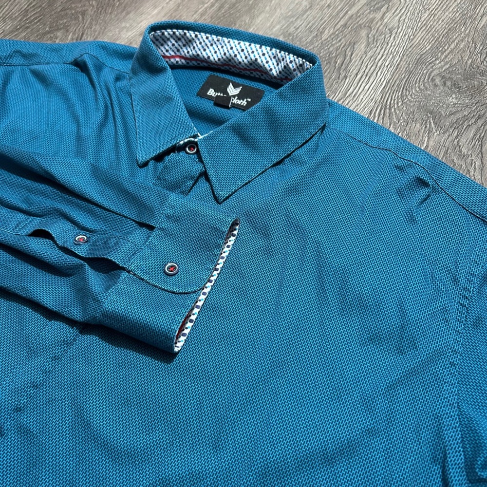 Buttercloth Button Up Shirt 3XL Teal Blue Long Sleeve Geometric Cotton